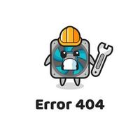 error 404 con la linda mascota del ventilador de la computadora vector