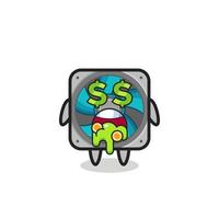 computer fan character with an expression of crazy about money vector