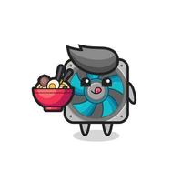 cute computer fan character eating noodles vector