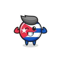 the muscular cuba flag badge character is posing showing his muscles vector