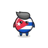 lindo personaje de insignia de la bandera de cuba con expresión sospechosa vector