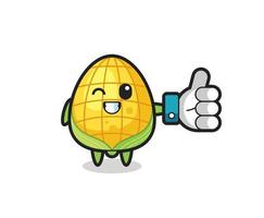 cute corn with social media thumbs up symbol vector