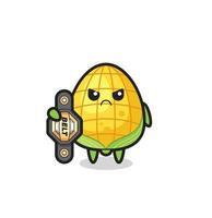 corn mascot character as a MMA fighter with the champion belt vector