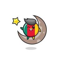 illustration of cameroon flag badge cartoon sitting on the half moon vector