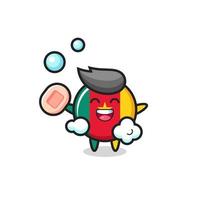 cameroon flag badge character is bathing while holding soap vector