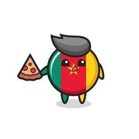 cute cameroon flag badge cartoon eating pizza vector