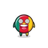 cute cameroon flag badge character with hypnotized eyes vector