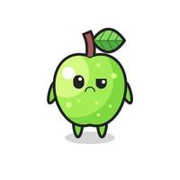 the mascot of the green apple with skeptical face vector