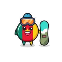 Illustration of cameroon flag badge character with snowboard vector