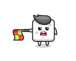 sugar cube character as line judge hold the flag straight horizontally vector