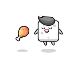 cute sugar cube floating and tempted because of fried chicken vector