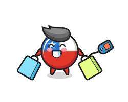 chile flag badge mascot cartoon holding a shopping bag vector