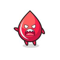 cute blood drop cartoon in a very angry pose vector