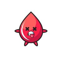 character of the cute blood drop with dead pose vector