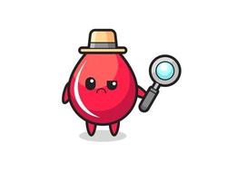 la mascota de la linda gota de sangre como detective. vector