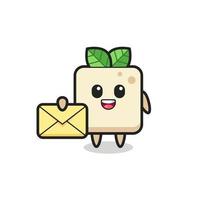 cartoon illustration of tofu holding a yellow letter vector