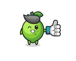 cute lime with social media thumbs up symbol vector