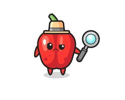 la mascota del lindo pimiento rojo como detective. vector