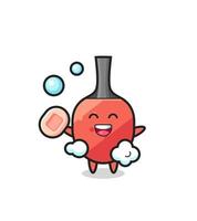 table tennis racket character is bathing while holding soap vector