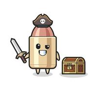 the bullet pirate character holding sword beside a treasure box vector