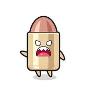 cute bullet cartoon in a very angry pose vector