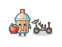 the cute bubble tea as astronaut with a lunar rover vector