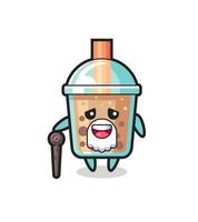 cute bubble tea grandpa is holding a stick vector