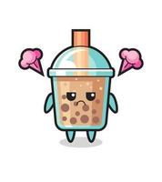 annoyed expression of the cute bubble tea cartoon character vector