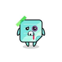 injured blue sticky notes character with a bruised face vector