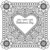 mehndi flower with frame in shape of heart. vector