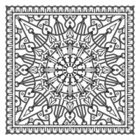 Outline square flower pattern in mehndi style for coloring book page vector