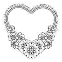 mehndi flower with frame in shape of heart vector