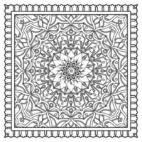 Outline square flower pattern in mehndi style for coloring book page vector