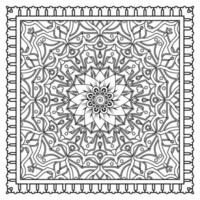 Outline square flower pattern in mehndi style for coloring book page vector