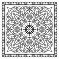 Outline square flower pattern in mehndi style for coloring book page vector