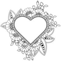 mehndi flower with frame in shape of heart vector