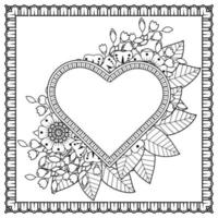 mehndi flower with frame in shape of heart vector