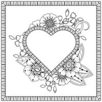 mehndi flower with frame in shape of heart vector