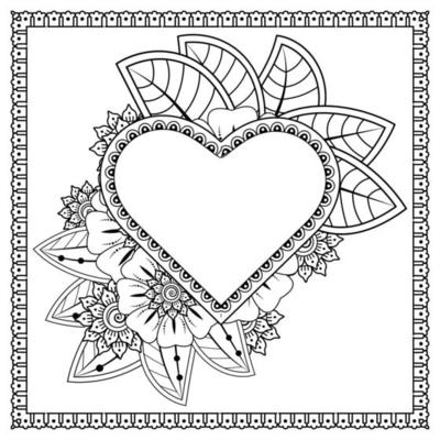 mehndi flower with frame in shape of heart