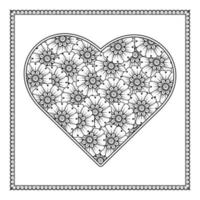 mehndi flower with frame in shape of heart vector