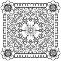 Outline square flower pattern in mehndi style for coloring book page vector