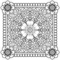 Outline square flower pattern in mehndi style for coloring book page vector