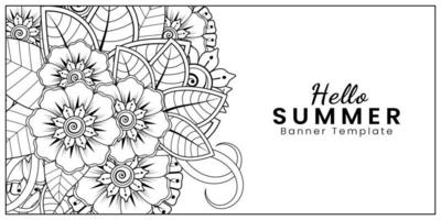 hola plantilla de banner de verano con flor mehndi vector