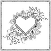 mehndi flower with frame in shape of heart vector