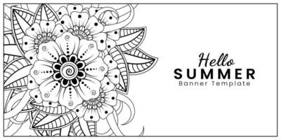 hola plantilla de banner de verano con flor mehndi vector