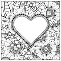 mehndi flower with frame in shape of heart vector