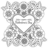 mehndi flower with frame in shape of heart vector