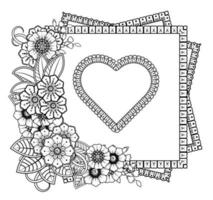 mehndi flower with frame in shape of heart vector