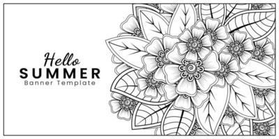 hola plantilla de banner de verano con flor mehndi vector