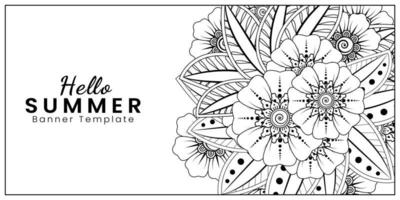 Hello Summer banner template with mehndi flower vector